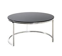 HAKU Möbel Table Basse Acier INOX, Noir, INOX, Verre trempé 8 mm - Dim.: H 42 cm x Ø 80 cm, Style: Art Deco