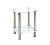 HAKU Möbel Table d'appoint Acier INOX, Blanc, INOX, Verre trempé - Dim.: L 40 cm x H 46 cm x P 40 cm, Style: Modern