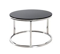 HAKU Möbel Table d'appoint Acier INOX, Noir, INOX, Verre trempé 8 mm - Dim.: H 36 cm x Ø 60 cm, Style: Art Deco