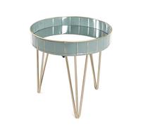 HAKU Möbel Table d'appoint Bleu, Or, Gris, métal, Miroir - Dim.: H 40 cm x Ø 41 cm, Style: Art Deco