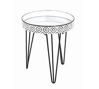 HAKU Möbel Table d'appoint Noir, Blanc, métal, Miroir - Dim.: H 53 cm x Ø 45 cm, Style: Art Deco
