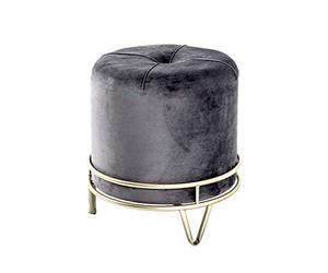 HAKU Möbel Tabouret Anthracite, Or, MDF, métal, recouvrement Tissu - Dim.: H 40 cm x Ø 38 cm, Style: Art Deco