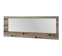 HAKU Patère murale chêne truffe MDF métal chrome Porte-manteau mural avec 7 crochets miroir Dimensions: L 80 cm x H 30 cm x P 6 cm Style: Modern