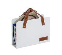 HAKU Porte-revues – Tissu synth. aspect cuir marron/blanc, métal – L35×H38×P10 cm – Moderne