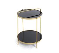 HAKU Table Basse Ronde avec Plateau en Verre, métal Noir et doré, Verre tre 5 mm - Dimensions : H 51 x Ø 38 cm Style : Art déco