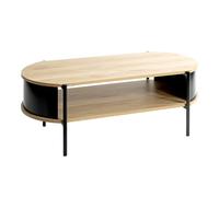 HAKU Table Basse/Table d'appoint rectangulaire 2 Niveaux décor MDF chêne Brun Clair, Structure métallique Noire, Bout de canapé, L 100 x H 37 x P 54 cm