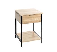 HAKU Table d'appoint 1 tiroir en chêne Clair, métal Noir, aggloméré, tiroirs, Table de Salon, Table Basse - Dimensions : L 40 x H 55 x P 40 cm Style : Moderne