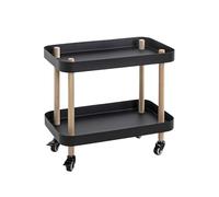 HAKU Table d'appoint à roulettes en Bois Massif Naturel avec piètement en métal Noir, Table Basse, Table de Salon - Dimensions : L 50 x H 47 x P 30 cm Style : Moderne