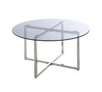 HAKU Table d'appoint Acier INOX, Gris, INOX, Verre trempé 8 mm - Dim.: H 45 cm x Ø 75 cm, Style: Art Deco
