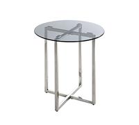 HAKU Table d'appoint Acier INOX, Gris, INOX, Verre trempé 8 mm - Dim.: H 55 cm x Ø 50 cm, Style: Art Deco