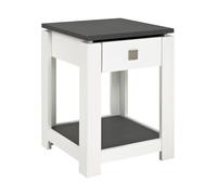 HAKU Table d'appoint Aspect Granit, MDF Blanc, Table Basse avec tiroir et Tablette - Dimensions : L 40 x H 55 x P 40 cm - Style : Moderne