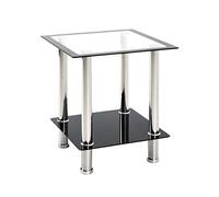 HAKU Table d'appoint Acier INOX Noir Verre trempé L 40×H 46×P 40 cm Style moderne