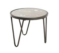 HAKU Table d'appoint en Bois Massif Rond Naturel, piètement en métal Anthracite, Verre trempé - Dimensions : H 43 x Ø 52 cm, Style : Art déco