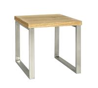 HAKU Table d'appoint en MDF, placage en Bois véritable chêne, piètement en métal Aspect INOX, Panneau alvéolaire - Dimensions : L 45 x H 45 x P 50 cm, Style : Moderne