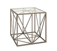 HAKU Table d'appoint en métal Bronze, Table Basse avec Verre trempé de 8 mm - Dimensions : L 50 x H 50 x P 50 cm Style : Art déco