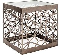 HAKU Table d'appoint en métal Bronze, Table Basse avec Verre trempé de 8 mm - Dimensions : L 50 x H 50 x P 50 cm Style : Art déco