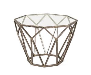 HAKU Table d'appoint en métal Bronze, Table Basse avec Verre trempé de 8 mm - Dimensions : L 55 x H 38 x P 55 cm Style : Art déco