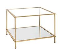 HAKU Table d'appoint en métal doré, Table Basse avec Verre trempé 5 mm et Miroir 4 mm - Dimensions : L 60 x H 45 x P 60 cm Style : Art déco