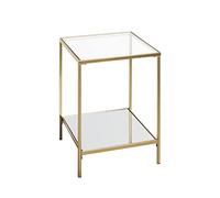 HAKU Table d'appoint en métal doré, Table Basse avec Verre trempé 5 mm et Miroir 5 mm - Dimensions : L 39 x H 55 x P 39 cm Style : Art déco