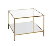 HAKU Table d'appoint en métal doré, Table Basse avec Verre trempé de 5 mm et Miroir de 5 mm - Dimensions : L 60 x H 45 x P 60 cm Style : Art déco