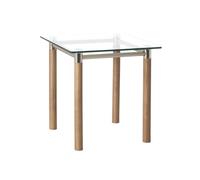 HAKU Table d'appoint Noce satiné – métal & verre trempé – L 42×H 43×P 42 cm – Contemporain