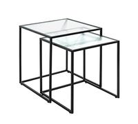 HAKU Table d'appoint, Lot de 2, métal Noir, Table Basse, Verre trempé 5 mm - Dimensions : L 40/45 x H 44/49 x P 40/45 cm Style : Moderne