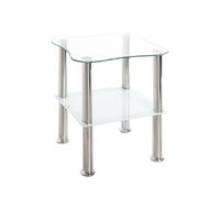HAKU Möbel Table d'appoint Acier INOX, Blanc, INOX, Verre trempé, Verre trempé - Dim.: L 40 cm x H 47 cm x P 40 cm, Style: Modern