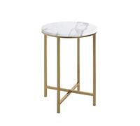 HAKU Table d'appoint Ronde Aspect marbre doré, MDF et métal, Table Basse Ronde - Dimensions : H 53 x Ø 39 cm Style : Art déco