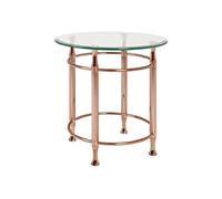 HAKU Möbel – Table d'appoint – Cuivre & métal, verre trempé 10 mm – H 52 x Ø 50 cm – Contemporain