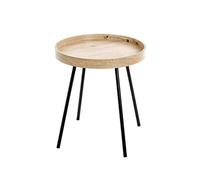 HAKU Table d'appoint Ronde en chêne Clair et Noir, Plateau en MDF et piètement en métal - Dimensions : H 45 x Ø 40 cm Style : Moderne
