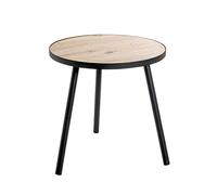 HAKU Table d'appoint Ronde en chêne Clair et Noir, Plateau en MDF, piètement en métal, Table Basse Ronde - Dimensions : H 52 x Ø 50 cm Style : Moderne