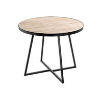 HAKU Table d'appoint Ronde en chêne Clair et Noir, Plateau en MDF, Structure métallique, Table Basse Ronde - Dimensions : H 48 x Ø 60 cm Style : Moderne