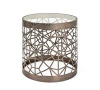 HAKU Table d'appoint Ronde en métal Bronze avec Plateau en Verre trempé de 8 mm - Dimensions : H 50 x Ø 50 cm Style : Art déco