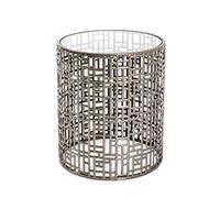 HAKU Table d'appoint Ronde en métal Bronze avec Verre trempé de 8 mm - Dimensions : H 45 x Ø 38 cm Style : Art déco