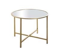 HAKU Table d'appoint Ronde en métal doré avec Miroir de 5 mm, Table Basse Ronde - Dimensions : H 45 x Ø 60 cm Style : Art déco