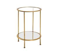 HAKU Table d'appoint Alizée Or – métal, verre trempé, miroir – H55 x Ø38 cm – Art déco