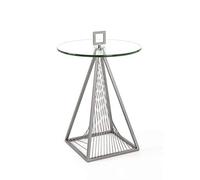 HAKU Table d'appoint Vnik ronde métal, plateau verre trempé 10 mm – H57 x Ø45 cm – Art déco – Gris