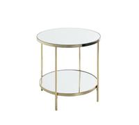 HAKU Table d'appoint Ronde en métal laitonné, Pieds réglables, Miroir 5 mm, Table Basse Ronde - Dimensions : H 46 x Ø 45 cm Style : Art déco