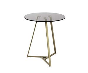 HAKU Table d'appoint Ronde, métal Gris doré, Table Basse avec Verre trempé 8 mm - Dimensions : H 50 x Ø 45 cm Style : Art déco
