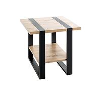 HAKU Table d'appoint – chêne clair/noir, métal, panneaux alvéolaires – L45×H45×P45 cm