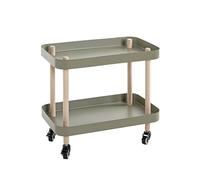 HAKU Table d'appoint sur roulettes, Bois Massif Naturel, métal Vert Roseau, Table de Salon Mobile - Dimensions : L 50 x H 47 x P 30 cm Style : Moderne