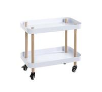 HAKU Table d'appoint sur roulettes, Bois Massif Naturel, piètement métallique Blanc, Table Basse Mobile - Dimensions : L 50 x H 47 x P 30 cm Style : Moderne