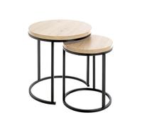 HAKU Tables d'appoint, Lot de 2, chêne Clair, Noir, MDF, métal, Table Basse Ronde - Dimensions : H 43/49 x Ø 32/45 cm Style : Moderne