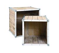 HAKU Tables d'appoint, Lot de 2, en Bois Massif de pin avec ferrures en Aluminium Couleur alu Table Basse en Bois - Dimensions : L 37/47 x H 35/40 x P 47/47 cm Style : Industriel
