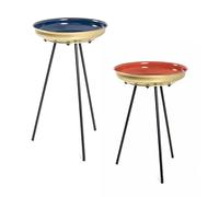HAKU Tables d'appoint, Lot de 2, Rondes, Bleu, Or, Corail, Noir, métal, Petites Tables Basses - Dimensions : H 56/66 x Ø 38/38 cm Style : Art déco