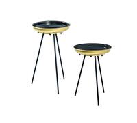 HAKU Tables d'appoint, Lot de 2, Rondes, dorées et Noires, en métal, Petites Tables Basses - Dimensions : H 56/66 x Ø 38/38 cm Style : Art déco