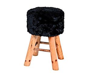 HAKU Tabouret Noir, Bois Massif, recouvrement Tissu - Dim.: H 45 cm x Ø 30 cm, Style: Glam