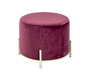 HAKU Tabouret Or, Rouge, MDF, métal, recouvrement Tissu - Dim.: H 40 cm x Ø 48 cm, Style: Art Deco