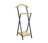 HAKU Valet de chambre Valet multifonctionnel avec étagère à chaussures Métal noir et bois massif naturel - Dimensions : L 45 x H 110 x P 45 cm, Style : Traditionnel