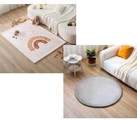 Hakuna Matte CloudSoft Rug Set: 47x67 Rainbow Elephant and 47" Round Gray Memory Foam Floor Mats, Non-Slip Water-Resistant Soft Velvet Cushioned Surfaces, 2-Piece Home Bundle